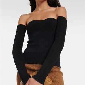 WARDROBE.NYC strapless ribbed knit bustier top with sleeves
